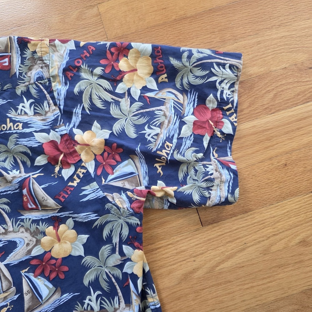 Campia Moda Hawaiian Shirt Mens XL 100% Cotton Blue Tropical Coastal - Picture 8 of 12